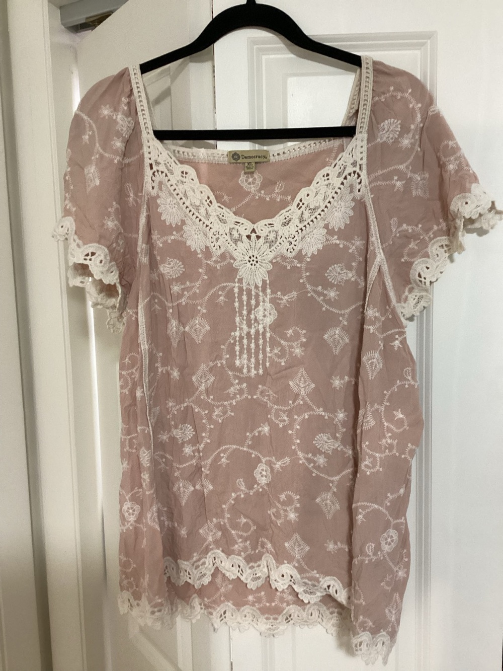 Women’s Democracy Pink/white crotchet detail feminine top XL